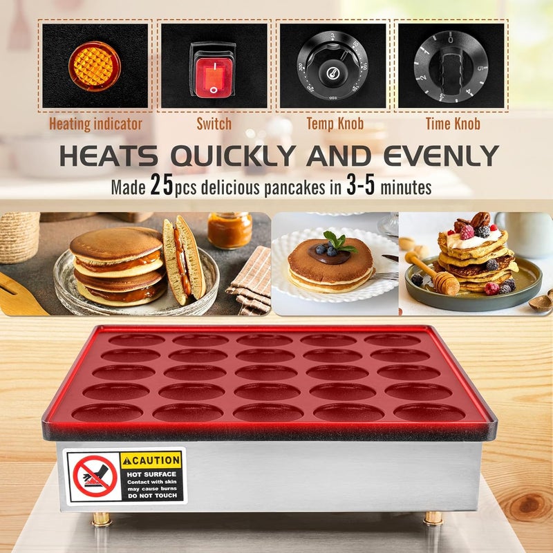 GDDGHS Mini Pancake Maker Machine, 25PCS Mini Dutch Pancake Baker Maker Commercial, Stainless Steel, Temp & Time Control, 110V 950W Commercial Pancake Maker with Accessories - Image 2